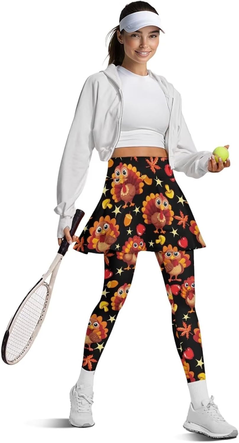 Women's Tennis Skirted Leggings Flowy Golf Skorts Workout Yoga Leggings with Skirts Gym Athletic Pickleball Outfit