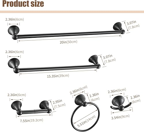 Miniatura 4 de Sagetta Juego de accesorios de baño de bronce aceitado, juego de accesorios de baño de 5 piezas, montaje en pared, incluye barra de toalla de 20