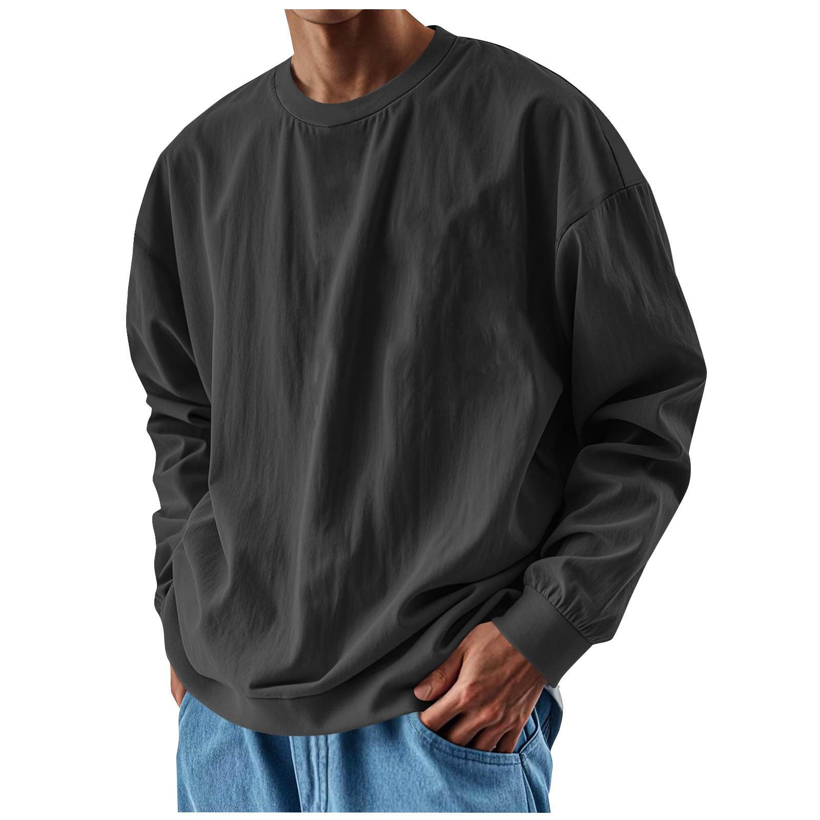 Camiseta de manga larga para hombre, casual, ajuste holgado, cuello redondo, sudadera básica, estilo urbano, cómoda, uso diario, para el trabajo, viajes, actividades de fin de semana, ocio, trajes