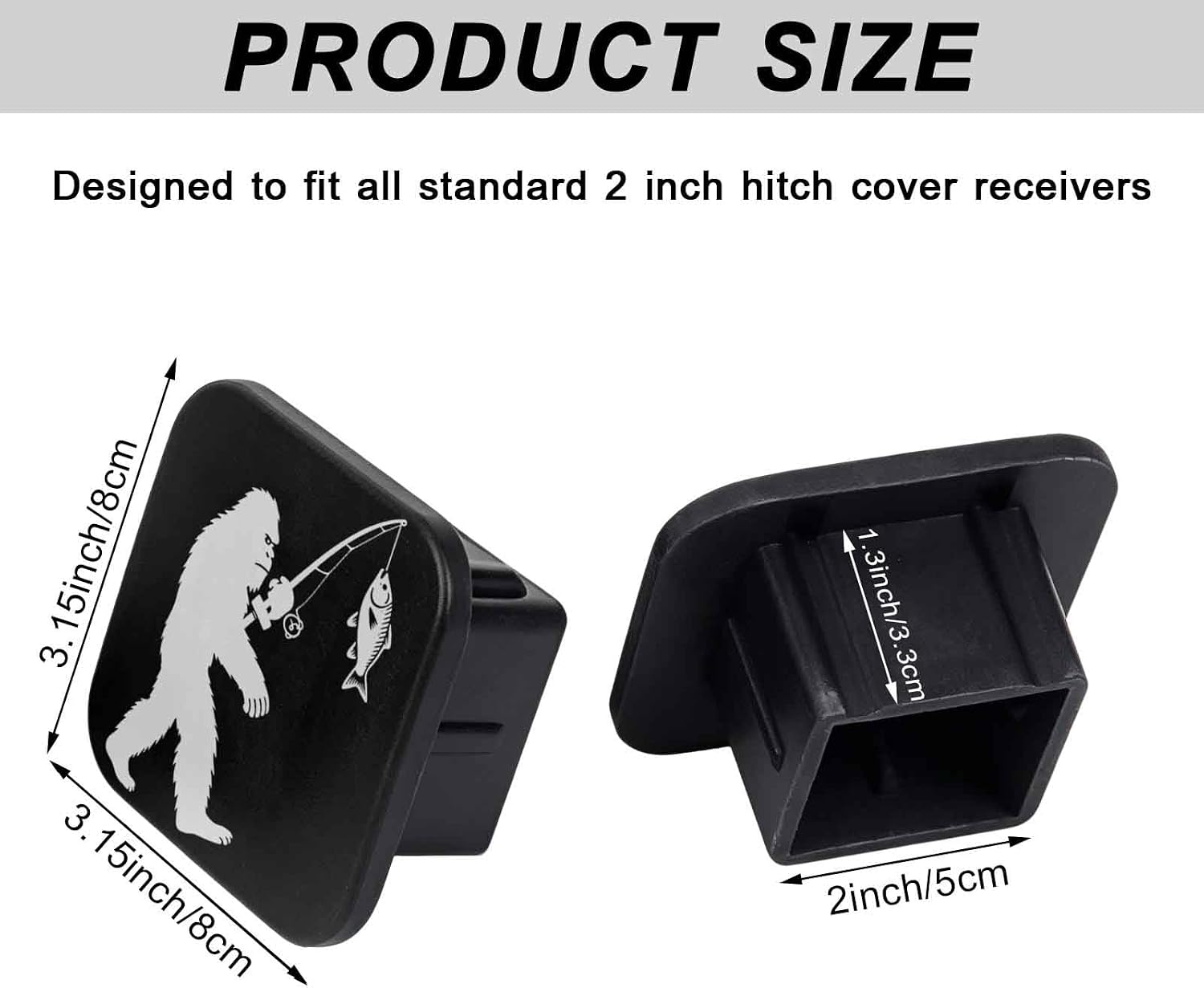 Man Fishing Tow Hitch Covers Heavy Duty Rubber Trailer Hitch Cover 2" Receiver Plug Cap, Weather Resistant Towing Hitch Covers for Off-Road Trucks
