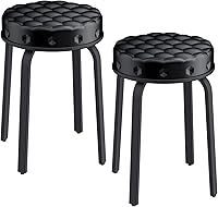 SOFEYA Bar Stool Set of 2: 18.5" Backless Round PU Leather Counter Stools, Stackable Metal Leg Chairs for Kitchen, Dining, Living Room - Black
