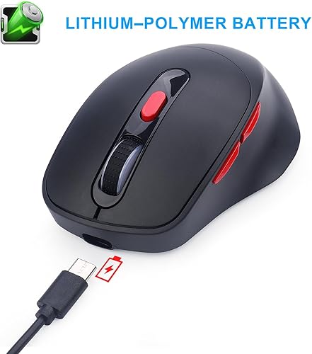 Miniatura 2 de Ratón inalámbrico recargable - 6 botones, 3 DPI ajustables, batería de 3 años, diseño ergonómico (negro)