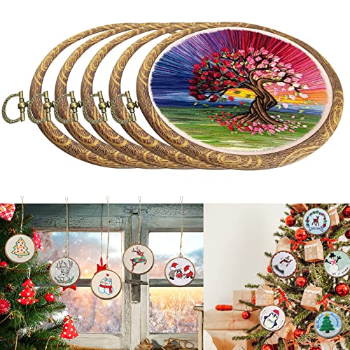 Image of 5PCS Oval Embroidery Hoops 5 x 4 Inch Imitation Wood Hoops for Cross Stitch | Resin Plastic Rings for Sewing Needlework - Vintage Decorative Frames for Crafts & Display