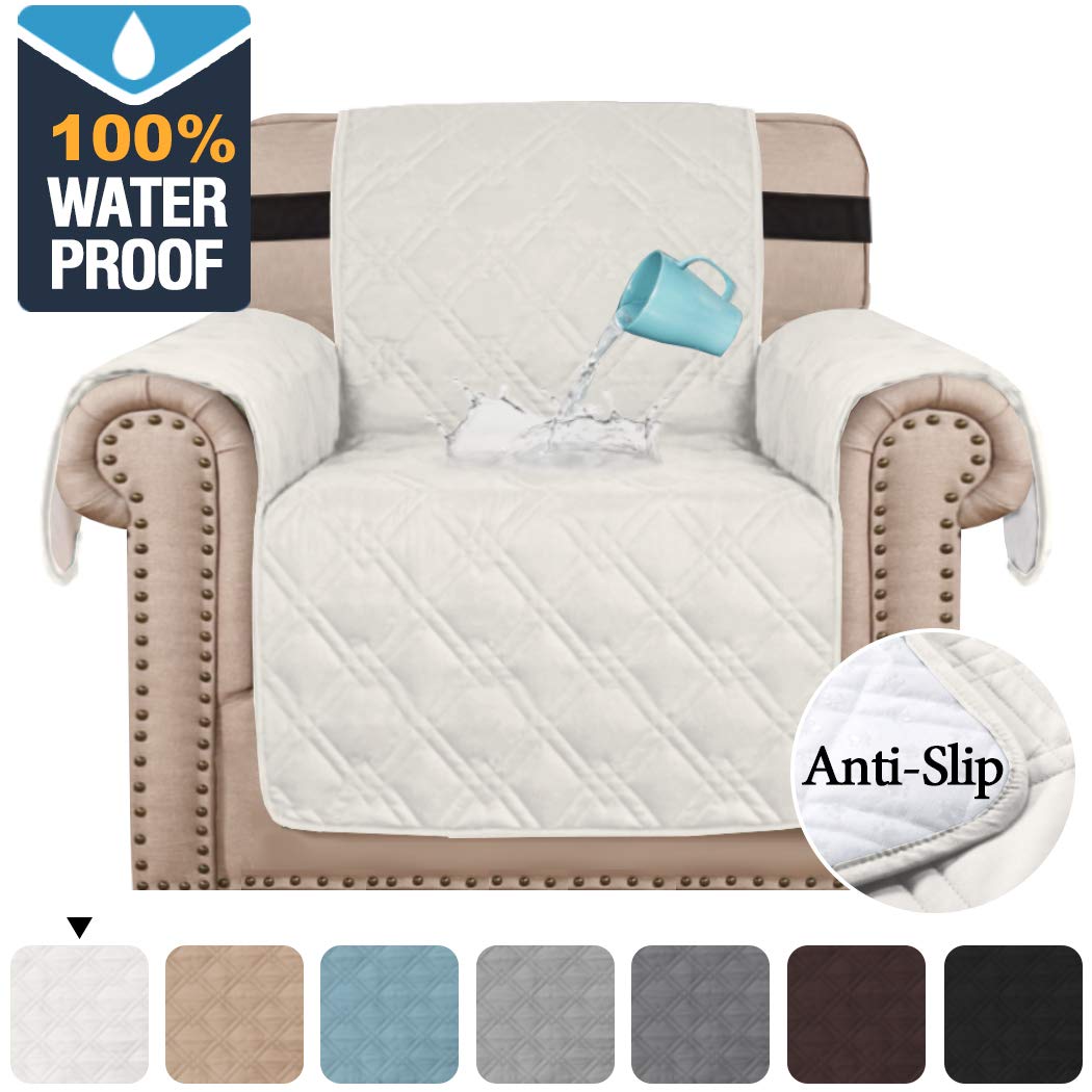 H.VERSAILTEX 100% Waterproof Armchair Protectors Cover for Living Room Armchair Slipcover Covers Furniture Chair Protectors from Dogs Pets with Non-Slip Backing (Seat Width 21", Beige)