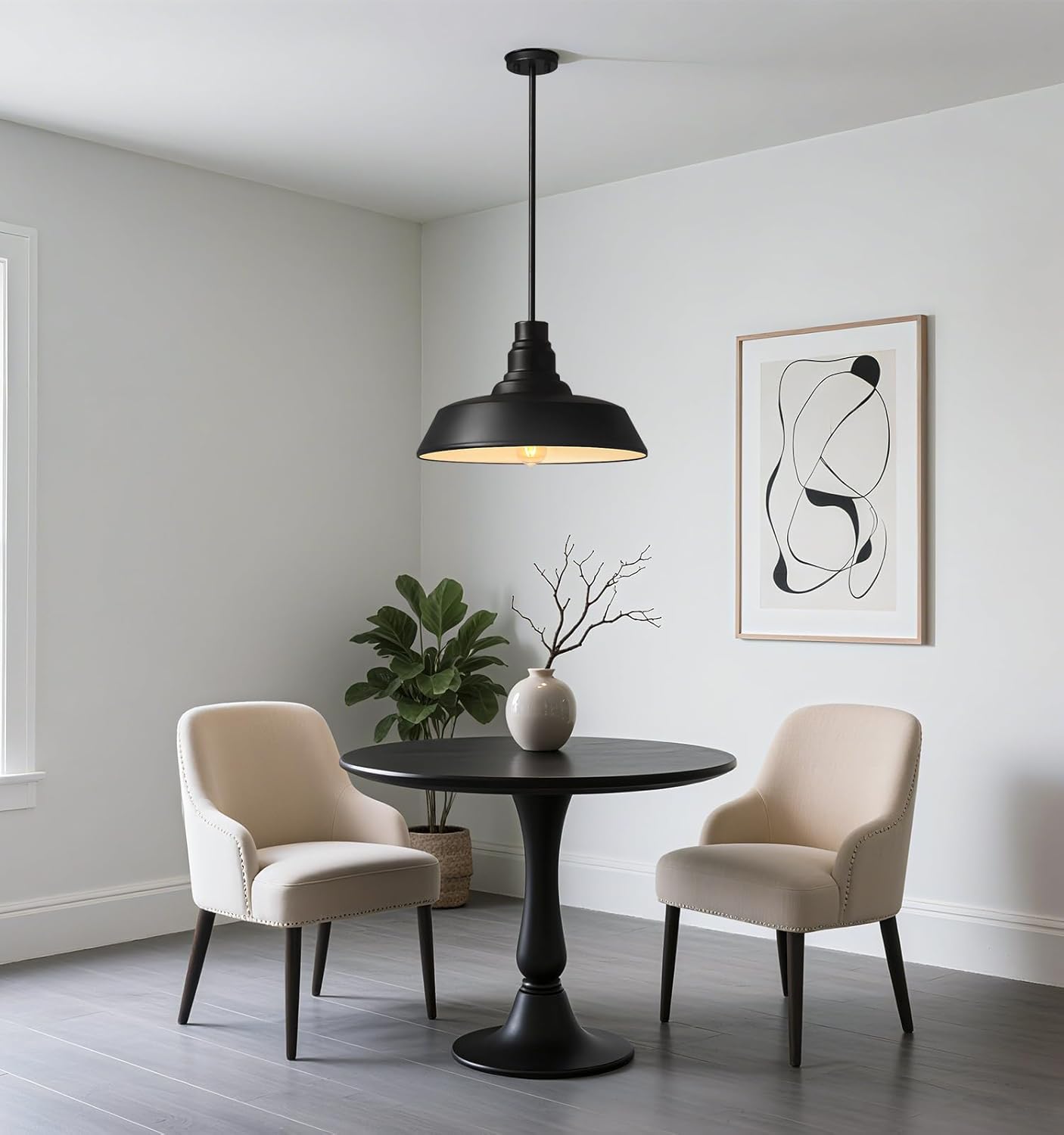 Large 18" Black Farmhouse Pendant Barn Light, Industrial Style Dome Chandelier for Kitchen Island, Dining Room, Living Room, Hallway, Large Vintage Ceiling Light for Indoor Spaces