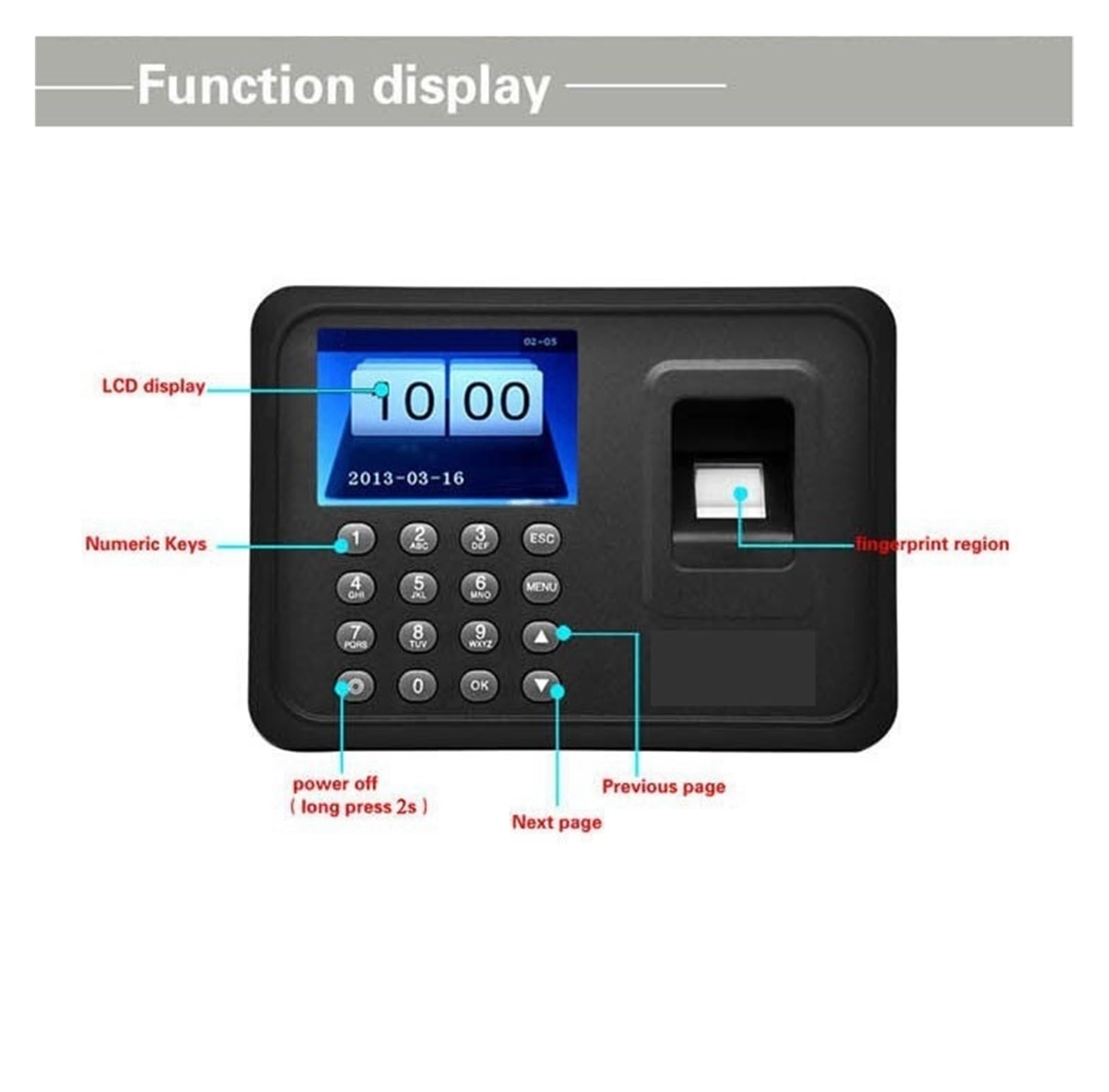 Reloj checador, biométrico de asistencia huellas dactilares, grabadora reloj, máquina lectora electrónica empleado en inglés y portugués