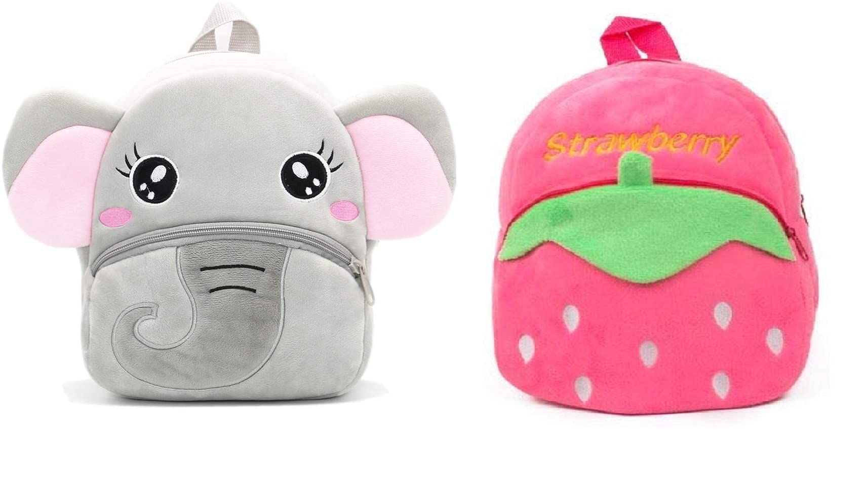 blue tree Kids School Bag Soft Plush Backpack Cartoon Bags Mini Travel Bag for for Girls Boys Toddler Baby Elephant & Strawberry-image-21