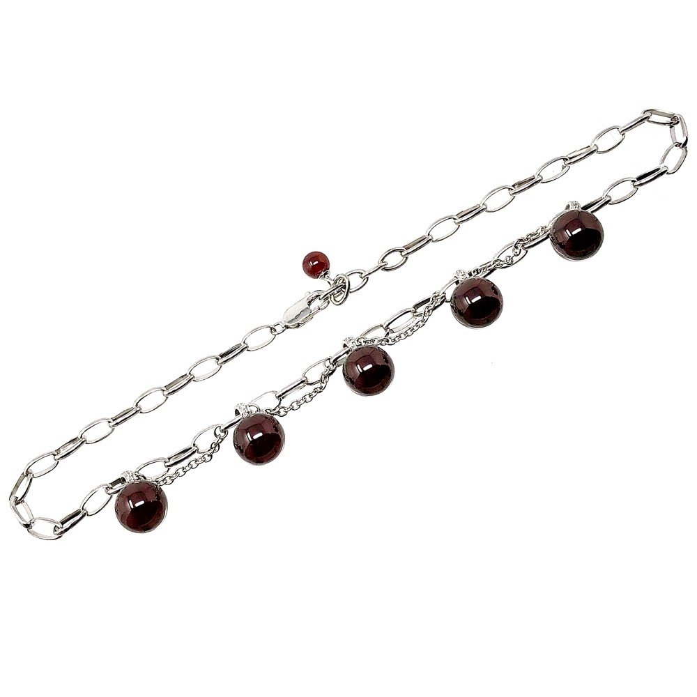 925m Silber Halsband 45cm Gesetz. rodiada Burgundy Kugeln [AB5122]