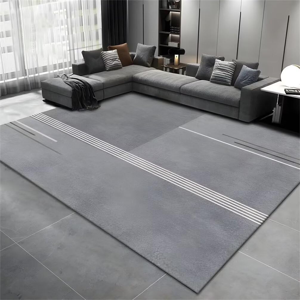 Tapis antidérapant et anti-acariens grand tapis de salon gris moderne 180x230