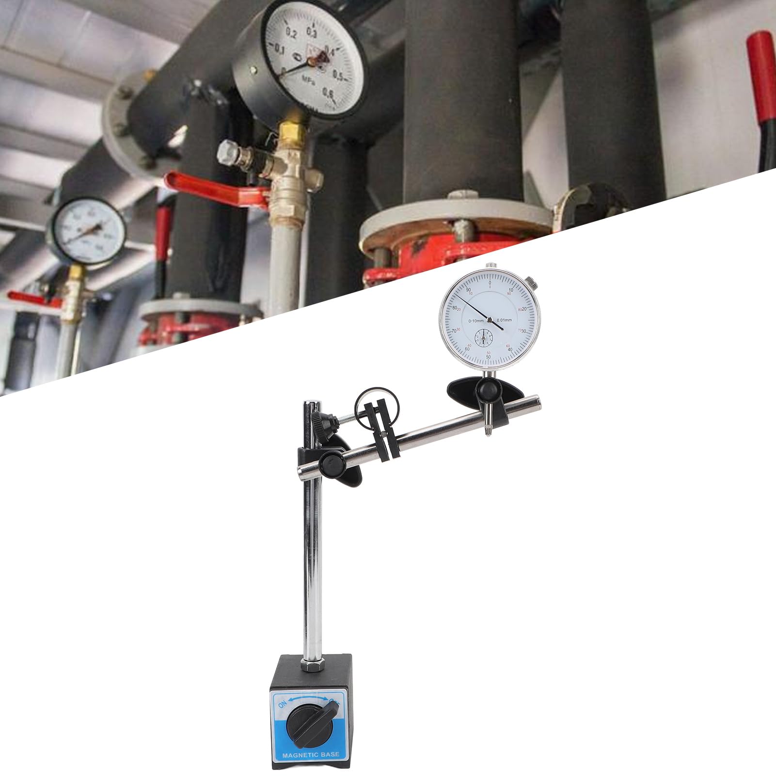 Comparador de Carátula con Base Magnética - Medidor de Alta Precisión (Precisión de 0,01 mm, Rango de 0-10 mm), Fuerza de Tracción de 80 kg con Ajuste Fino