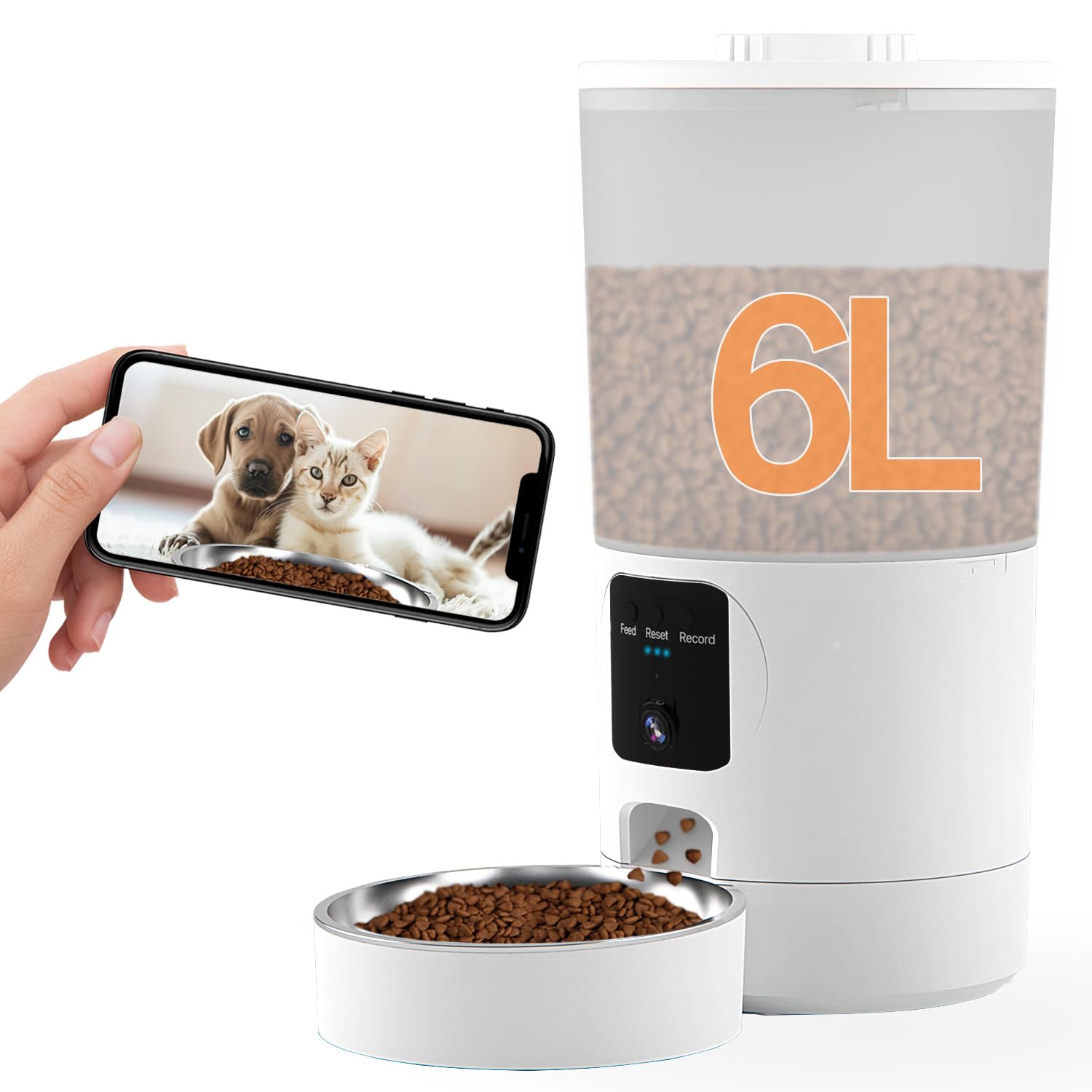 Automatic Cat Feeder with 2K Camera and Smart App, 6L Smart Pet Food Dispenser for Cats/Dogs, Timed Auto Control Meals, 2.4G / 5G WiFi, Auto Pet Feeder for Cats and Dogs, Easy Clean