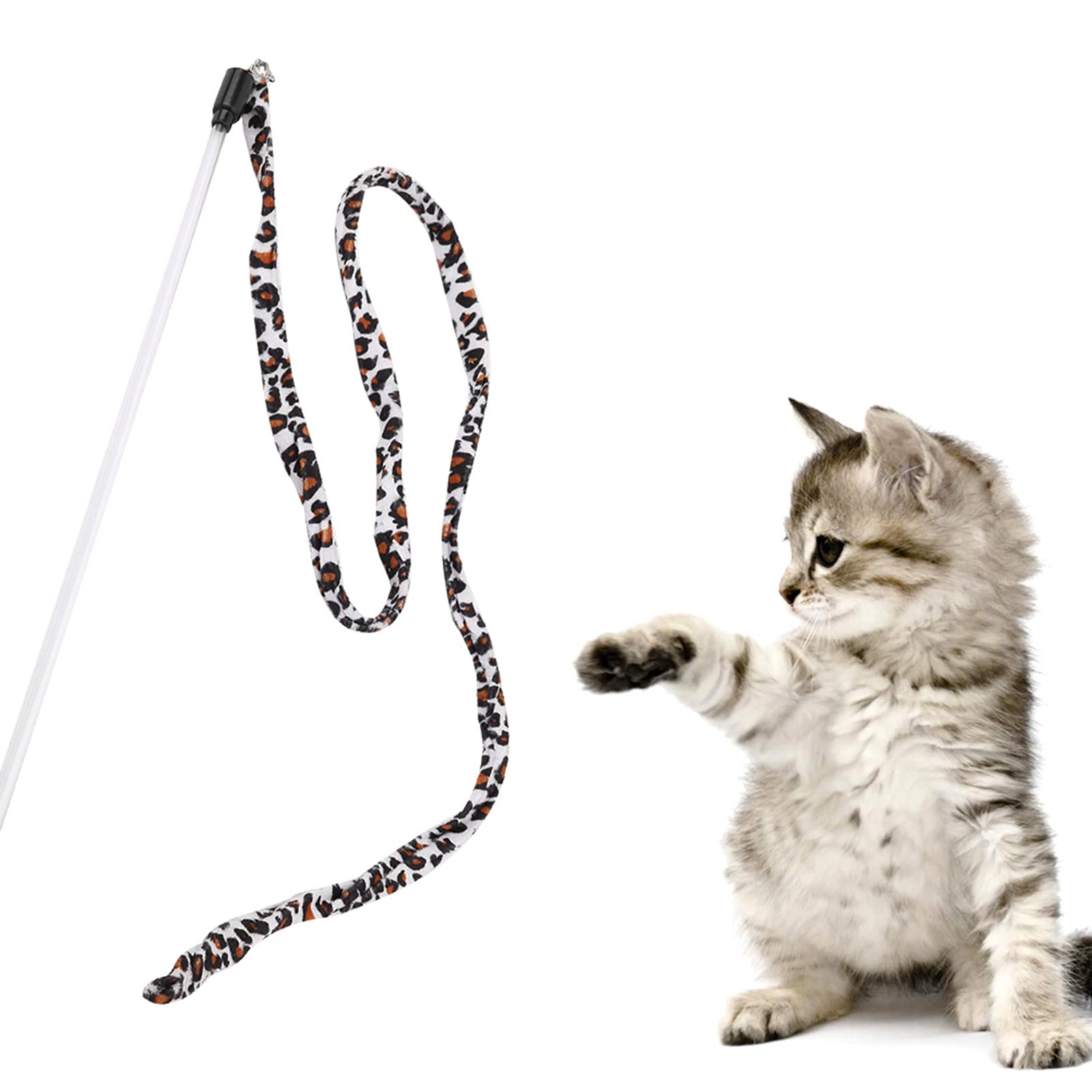 Vitdipy Cat Teaser Toy, Promotes Exercise Interactive Play Chaser Wand Leopard Print Tail Cat Funny Toy Teaser Stick with Bell for Decrease Boredom
