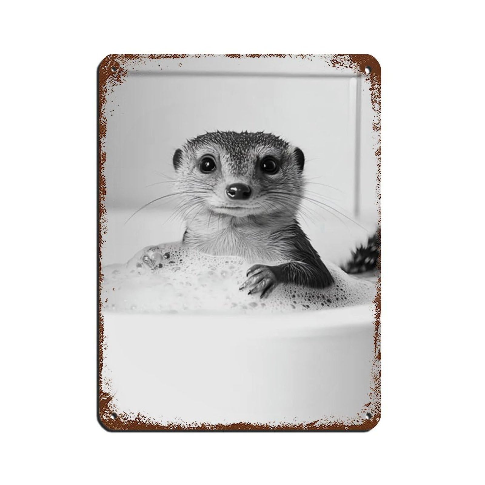 Mongoose in The Bathtub, Cute Bathroom Art Tin Sign Vintage Metal Pub Club Cafe Bar Home Wall Art Decoration Poster Retro 12x16inch(30x40cm)