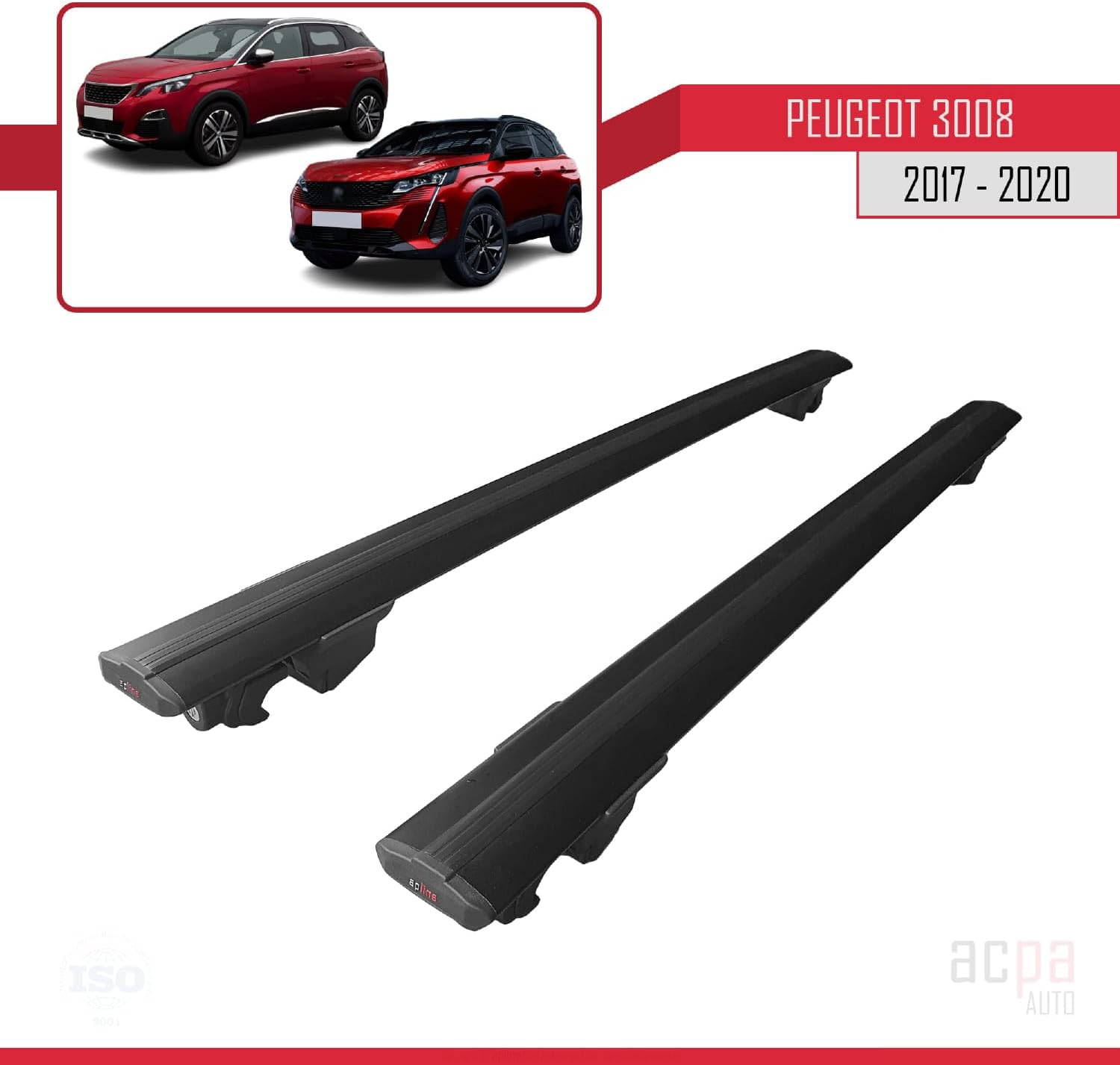 Compatible with Peugeot 3008 2016-2023 Roof Rack Hook Pannier Rack Railing Rack with Key Aluminium Black