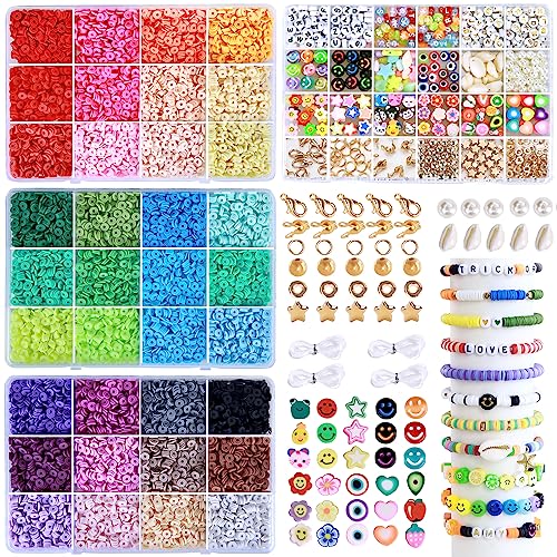 Greentime 17050Pcs Clay Beads For Bracelet Making Kit, 36 Colors Flat Round Polymer Beads Set Disc Heishi Beads With Letter Beads Pendant Charms For Holiday/Birthday Diy Gifts School Supplies(4 Boxes) #TOP17