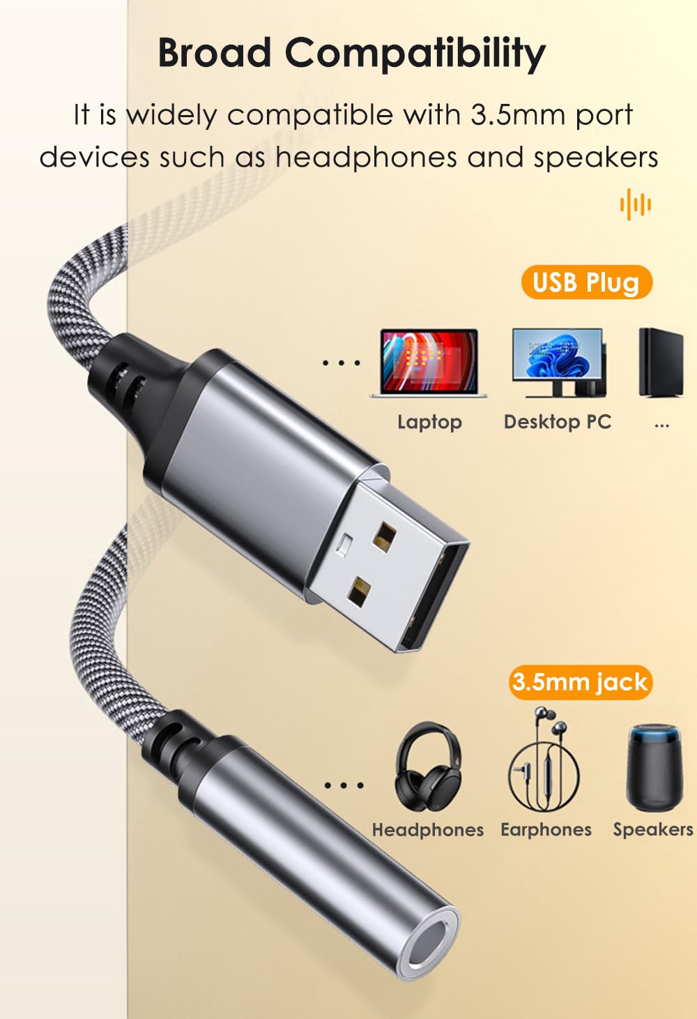 Adattatore Audio USB a Jack 3,5 mm, USB a AUX, Compatibile con Cuffie, Laptop, PC, Altoparlanti (Grigio)