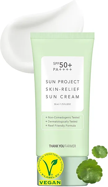 THANKYOU FARMER Sun Project Relief Sun Cream SPF50+ PA++++(50ml) - Centella Asiatica Extracts for Soothing, Reef Safe Sunscreen Travel Size