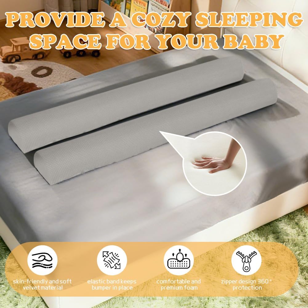 DUJUIKE Barrera De Seguridad para Cama Infantil, Protector De Espuma, Barandilla Portátil para Bebés Y Ancianos, Ligera Parachoques De Cama, Protección contra Caídas (Gris Claro, 1-Pack (150cm))