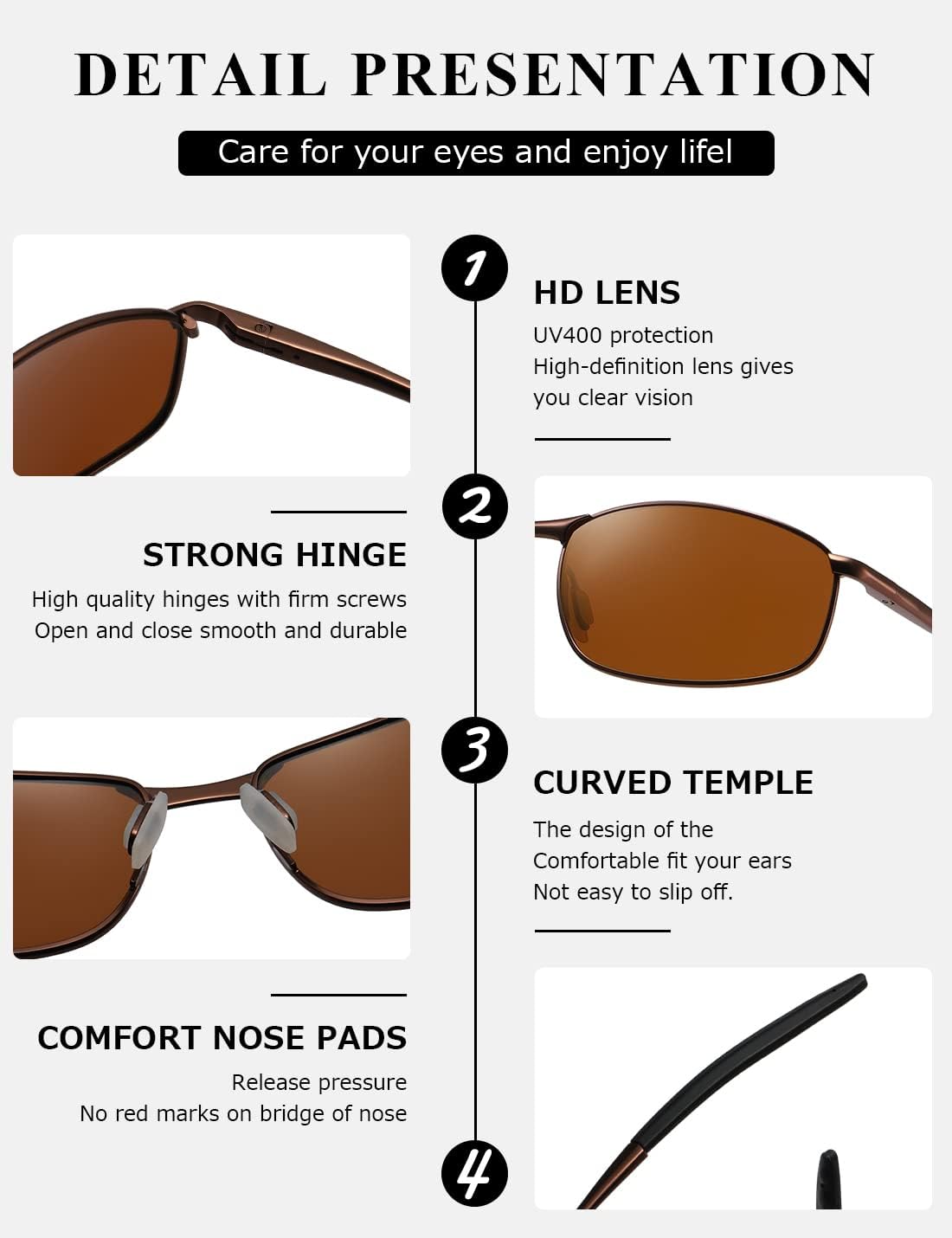 AEVOGUE Polarized Sunglasses For Men Rectangle Metal Frame Retro Sun Glasses AE0395 - Image 6