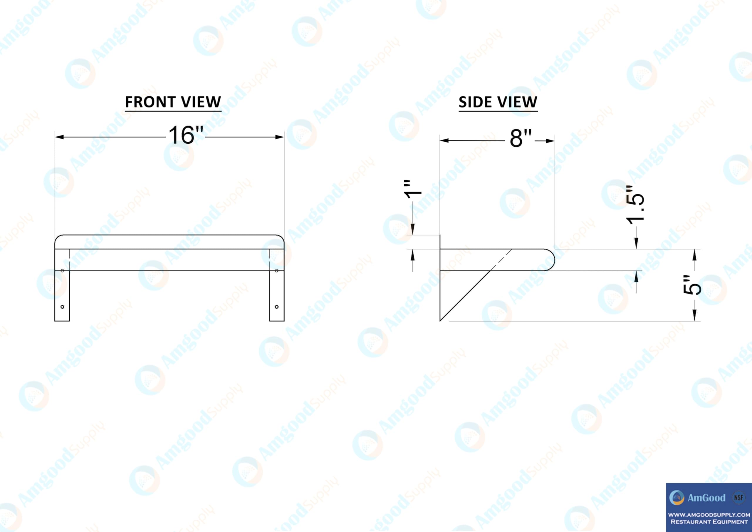 AmGood Stainless Steel Wall Shelf - 8" Deep -5
