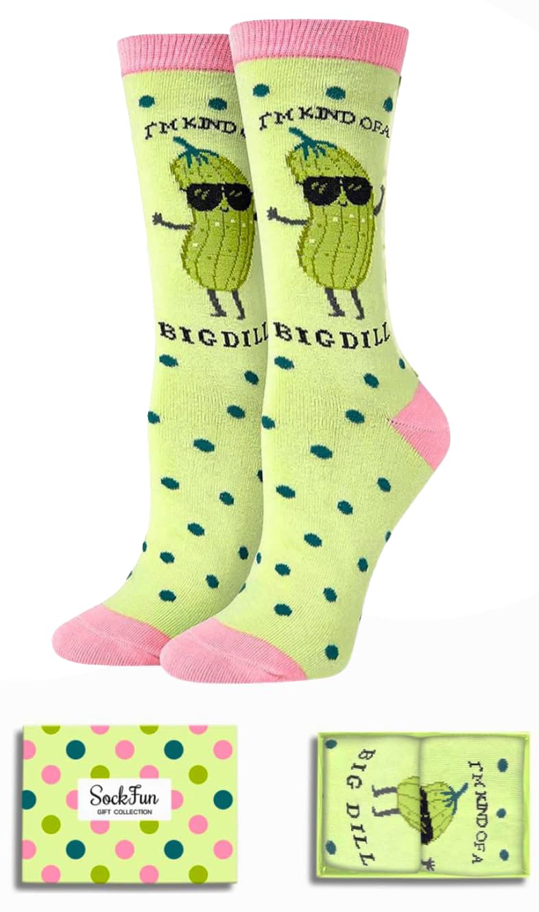 Funny Crazy Socks for Women - Dill Pickle Gifts, Christmas Gift Ideas for Teen Girls Adults