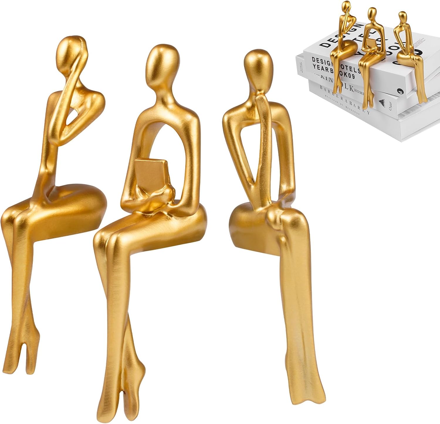 Misvayli 3Pcs Gold Abstract Art Sculpture Decoration, Thinker Figurines