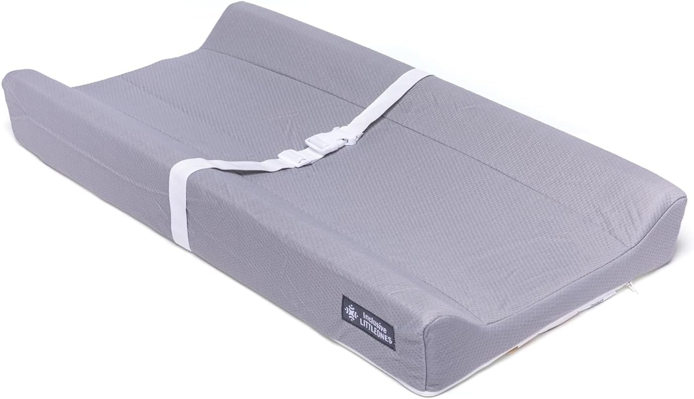 Baby Diaper Changing Pad - Soft, Waterproof Changing Pad, Non-Slip Bottom, Safety Straps & Ergonomic Contoured Design - Wipeable Changing Pad Cover Fits Standard Changing Tables & Dressers (Cool Grey)