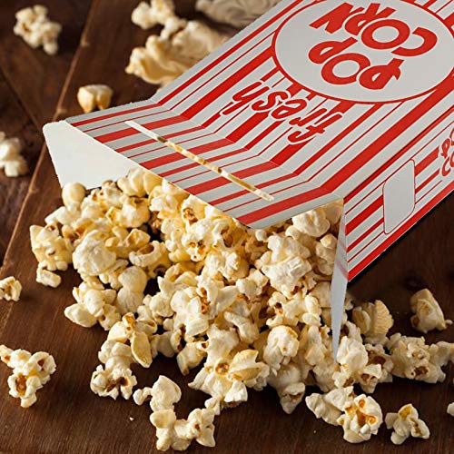 Image of Fasmov 100 Pack Large Paper Popcorn Boxes, 6 inch L x 2 1 /2 inchW x 8 1 /2 inchH Close Top Movie Theater Popcorn Boxes, Popcorn Containers for Movie Party and Theater Night (Red and White Stripes)