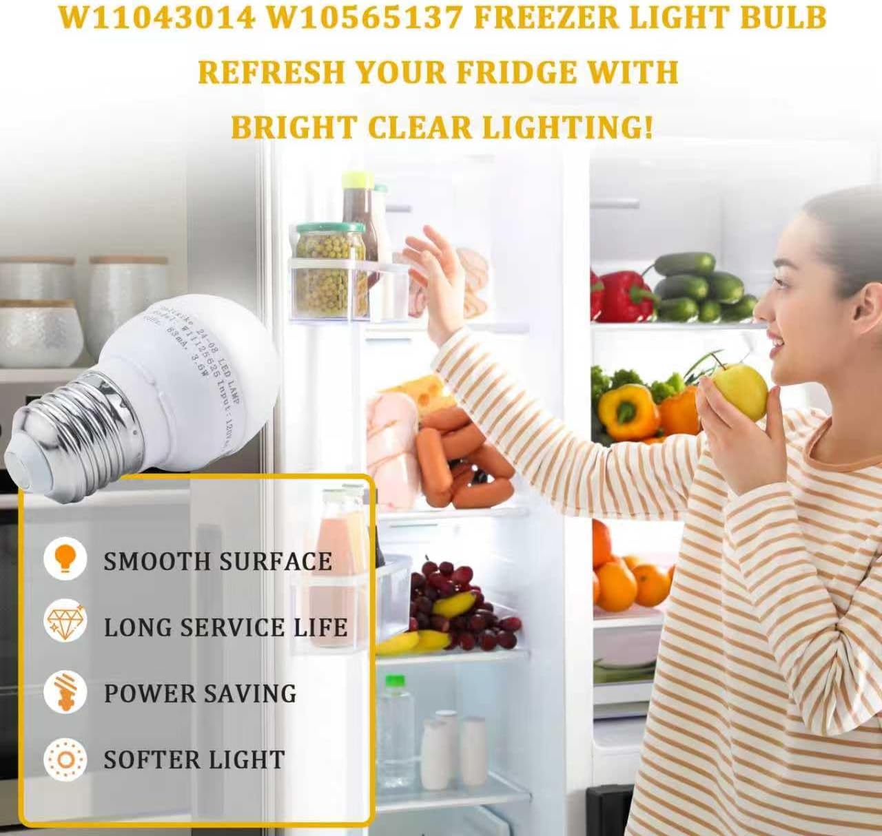 Refrigerator light bulb replacement W11043014 W10805744 Refrigerator LED Light Bulb Compatible With whirlpool W10745744 W10565137 W10837631 W10865849 appliance light bulb refrigerator，3.6 Watt