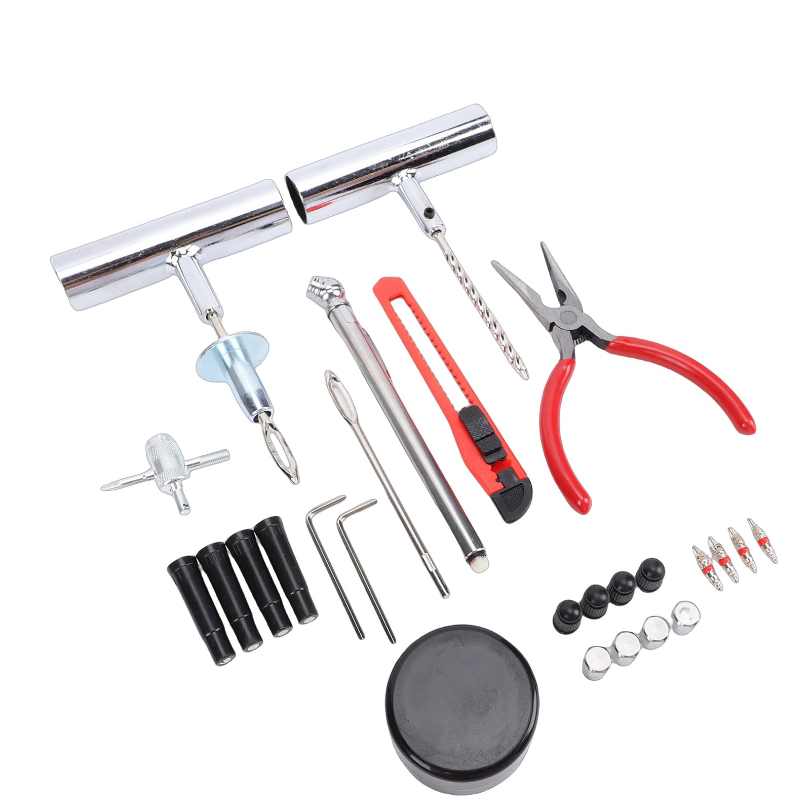 Kit de Reparación de Neumáticos, Juego Completo Herramientas sin Cámara para Reparación Pinchazos Emergencia Motocicletas y Coches con Caja Almacenamiento