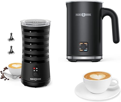 Espumador de leche de 10.1fl oz y 8.1fl oz, Paris Rhône 4 en 1, diseño elegante antideslizante, vaporizador de leche caliente y fría con control de