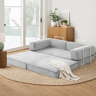 Artiss Convertible Folding Sofa Bed, Corduroy Foldable Pull Out Mattress Couch with Removable Armrests, Floor Sleeper Sofa...