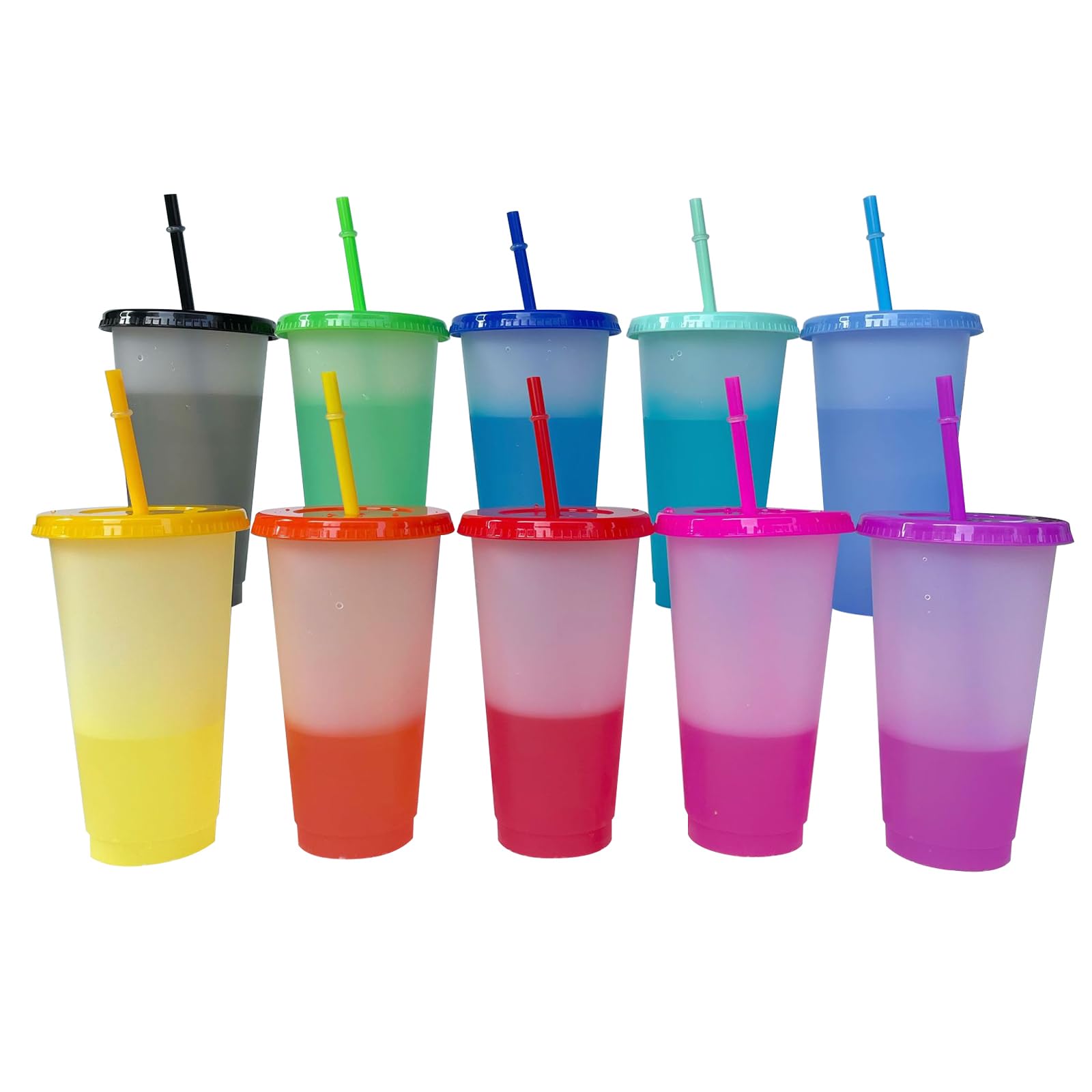 Gobelets Réutilisables 700ml Avec Pailles - Lot De 10 - Colorés Et Fun Pour Cocktails Ou Smoothies