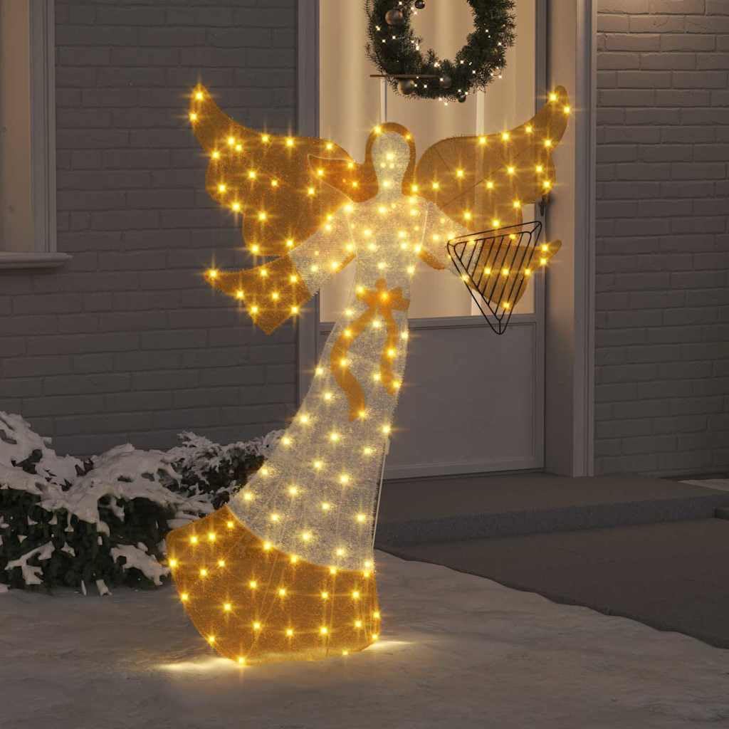 Ángel iluminado de poliéster, blanco cálido, 116 x 29 x 158,5 cm, USB, 8 modos, diseño 2D para interior y exterior, decoración de árbol de Navidad para salón e invierno