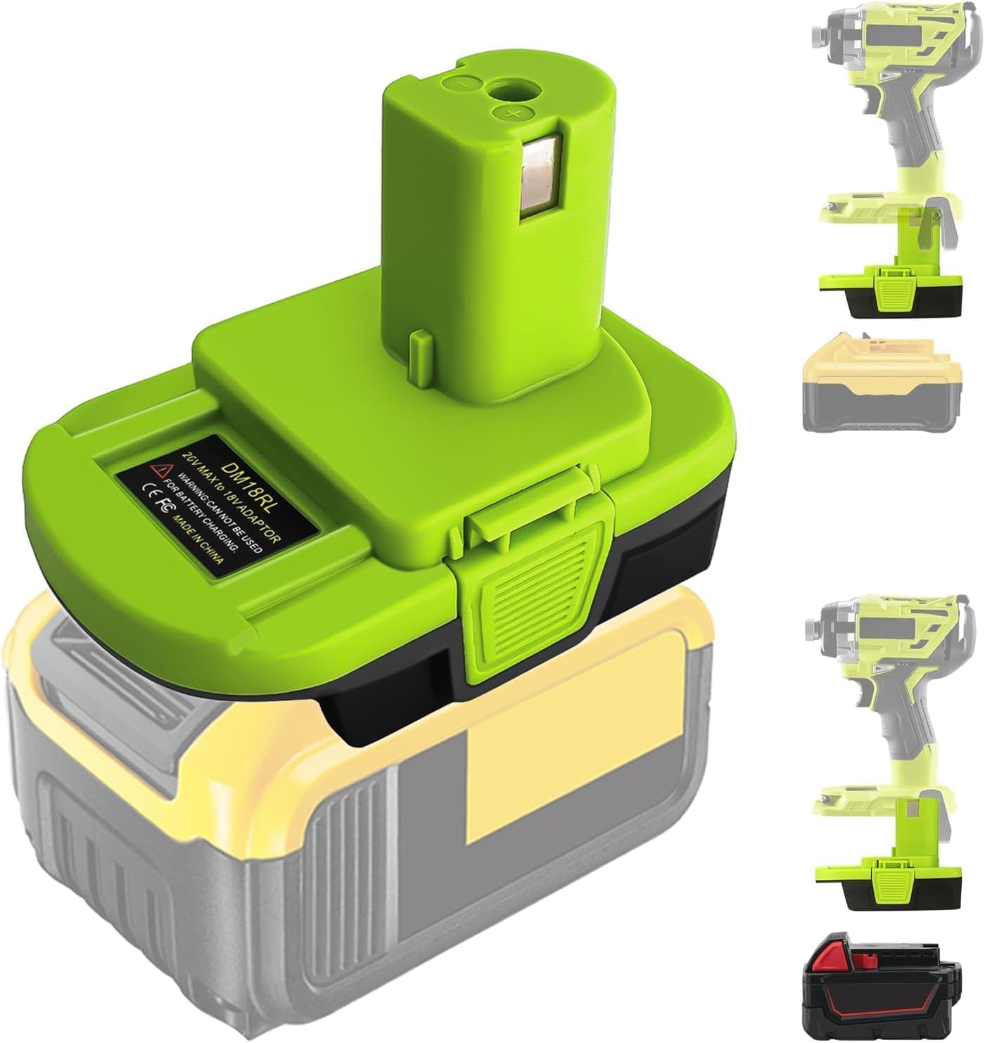 DM18RL Battery Adapter for Ryobi 18V Power Tools Adaptor Convert for Dewalt  for Milwaukee M18 Convert for Ryobi 18V Power Tools-Green