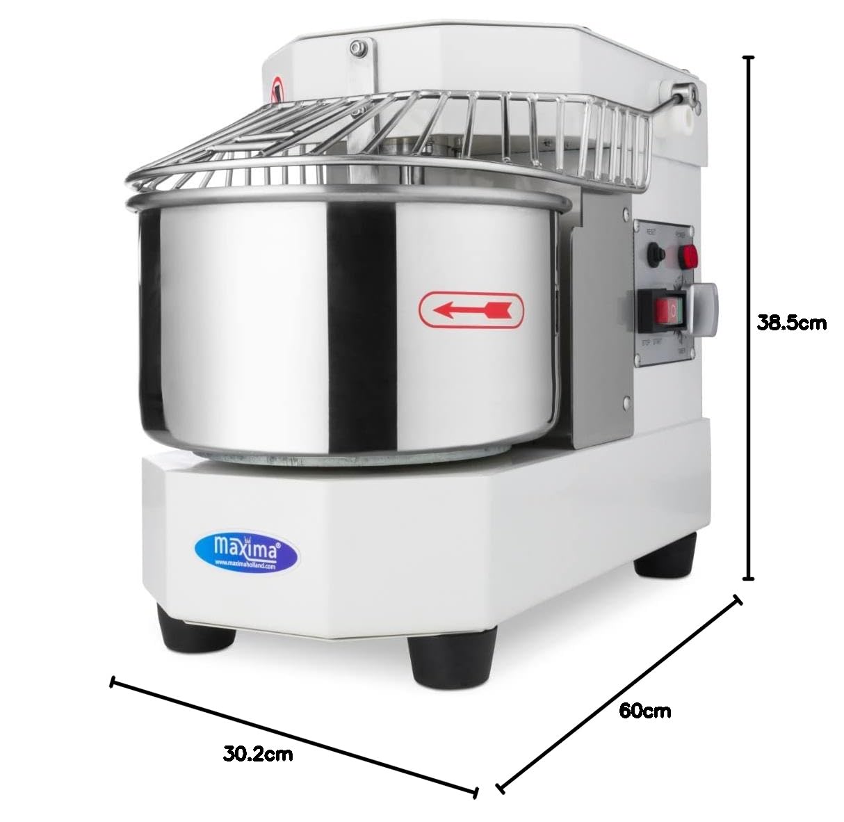 Maxima Spiralkneter 8 l 4,5 kg Teig weiß – Teigkneter – professionell – Spiralkneter mit Sicherheitskäfig – 8 Liter – 4,5 kg