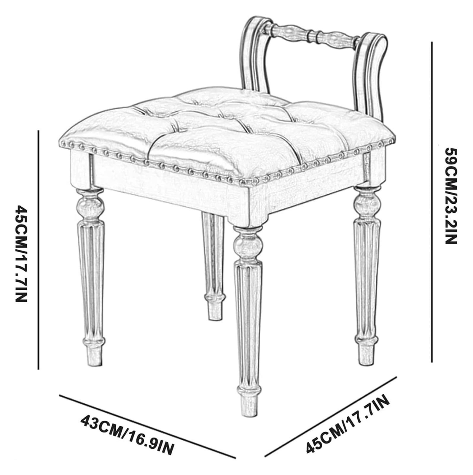 JIOWEUOE Sgabello da toeletta, sedia da toeletta, sgabello per pianoforte, sgabello da toeletta in legno, sgabello per pianoforte vintage, sgabello da trucco, sedia in pelle, marrone-3, marrone-3