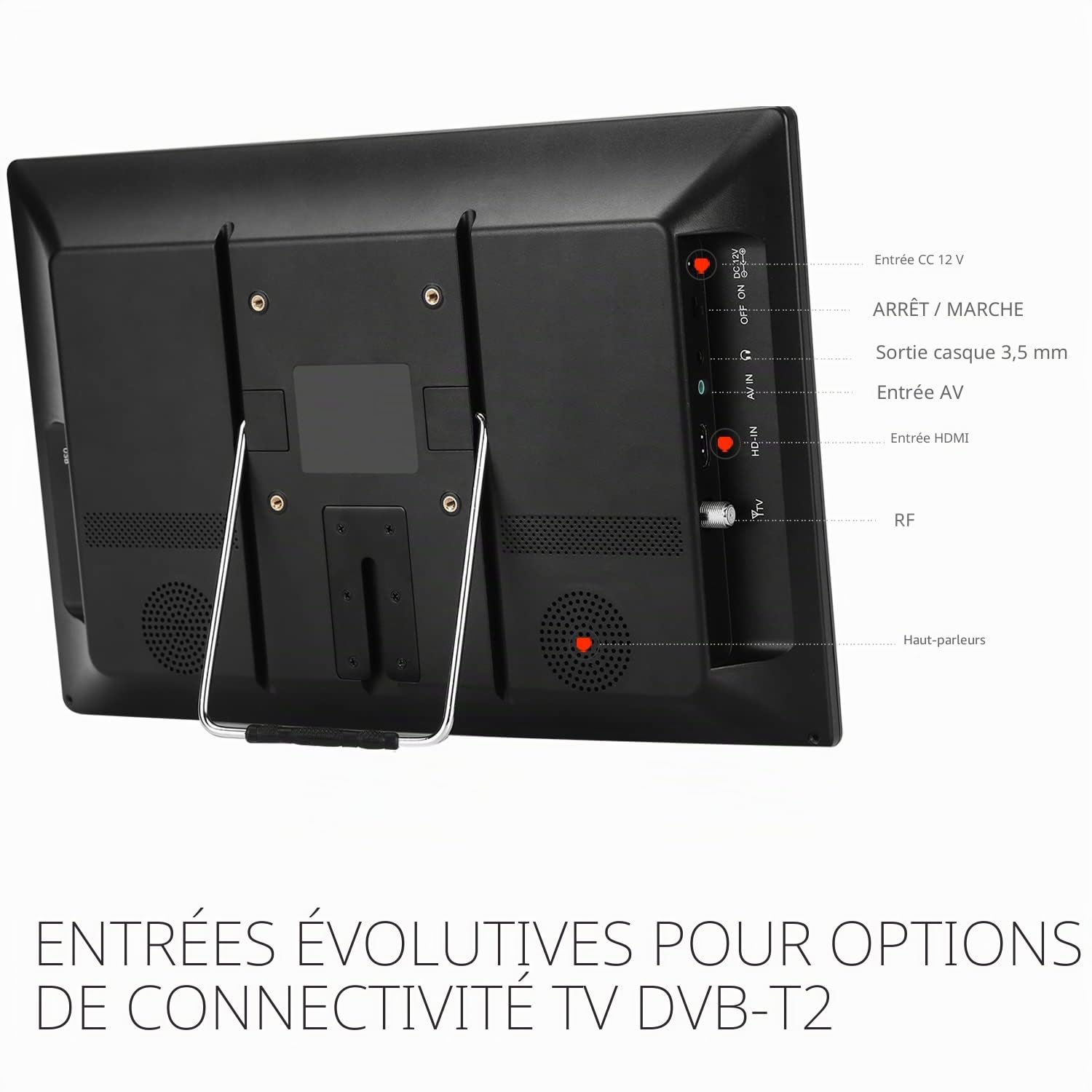 SOYAR TV numérique Portable DVB-T2, LCD 14,0 Pouces, Batterie Rechargeable, Mini TV freeview, Prise USB, télécommande, entrée AV, HDMI-in.