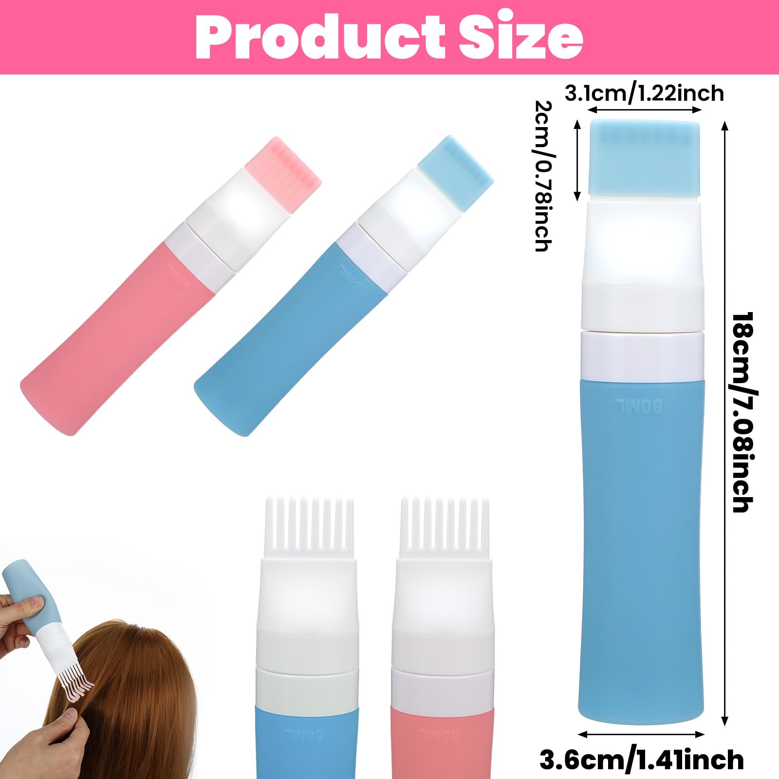 JIEYAO Applicatore di olio per capelli, 2 flaconi di silicone da 80 ml, con diverse aperture, pettine per la tintura dei capelli, per la cura del cuoio capelluto