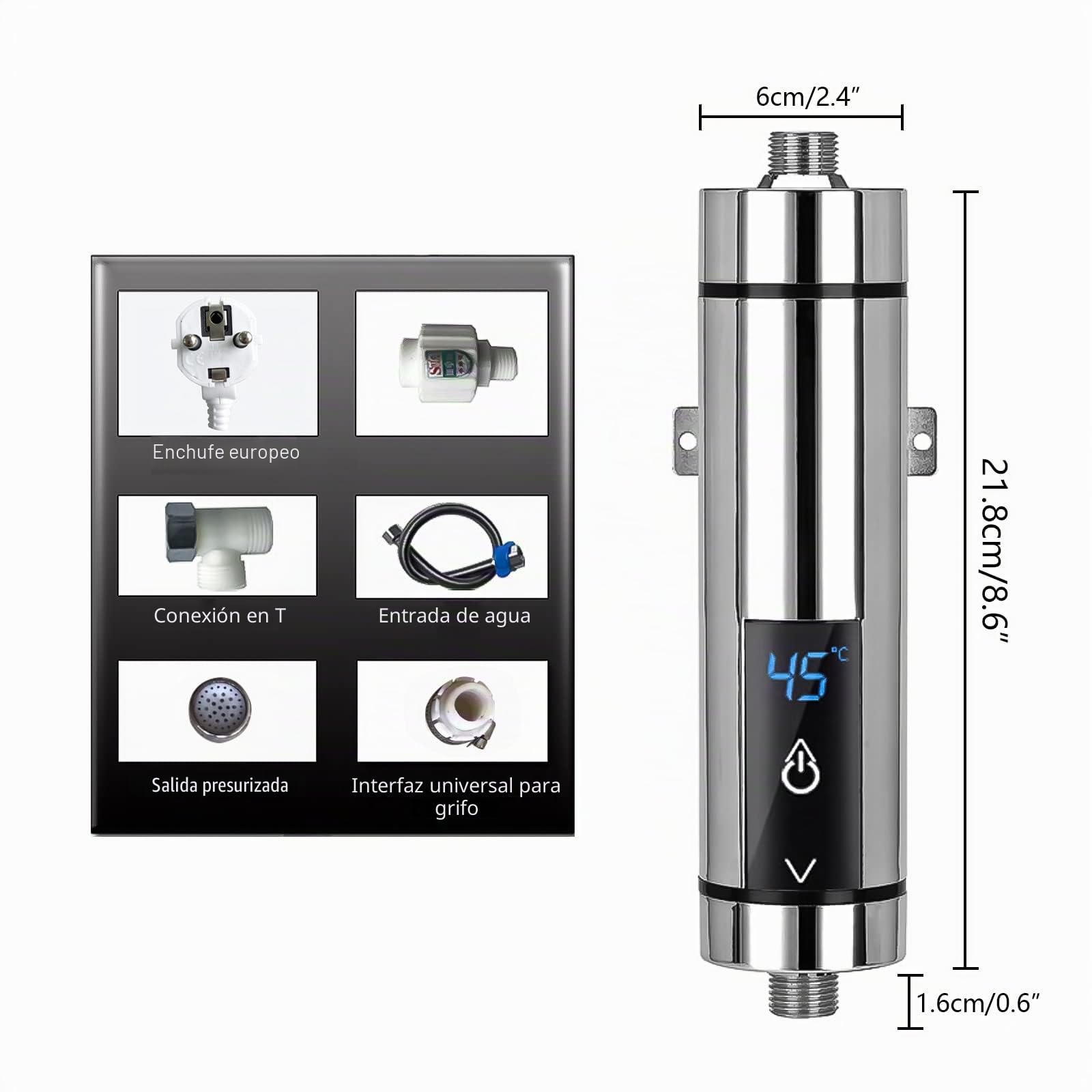 Mini calentador de agua eléctrico instantáneo, mini calentador de agua instantáneo, sin tanque, para baño, cocina, enchufe europeo, 220 V, 3500 W (plata)
