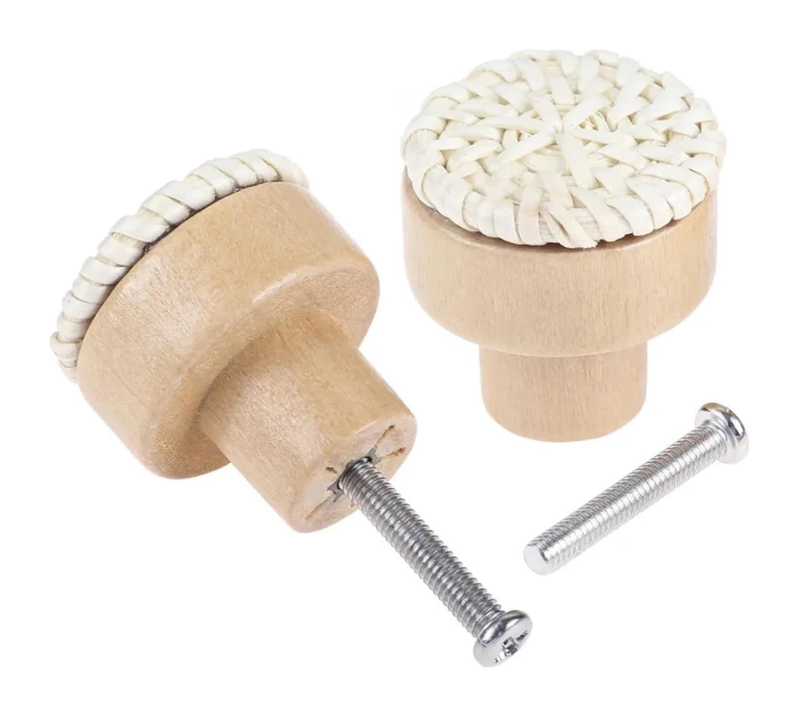 Opeximatun 2 Pcs Rattan Knob Screws Wicker Wood Handle White(White,35mm)