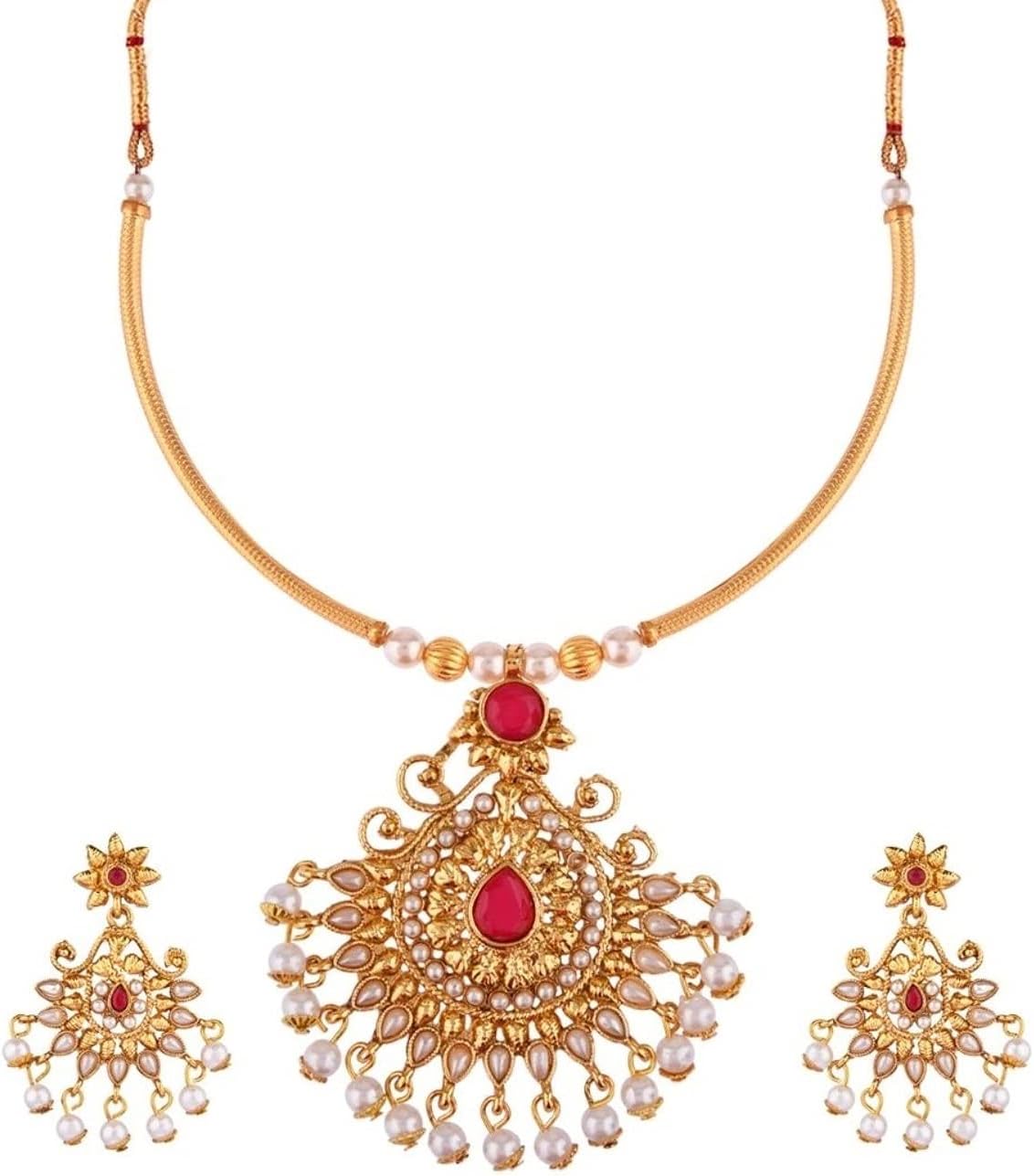 EfulgenzCrystal Pendant Choker Necklace Earrings Bollywood Indian Jewelry Set for Women Girls