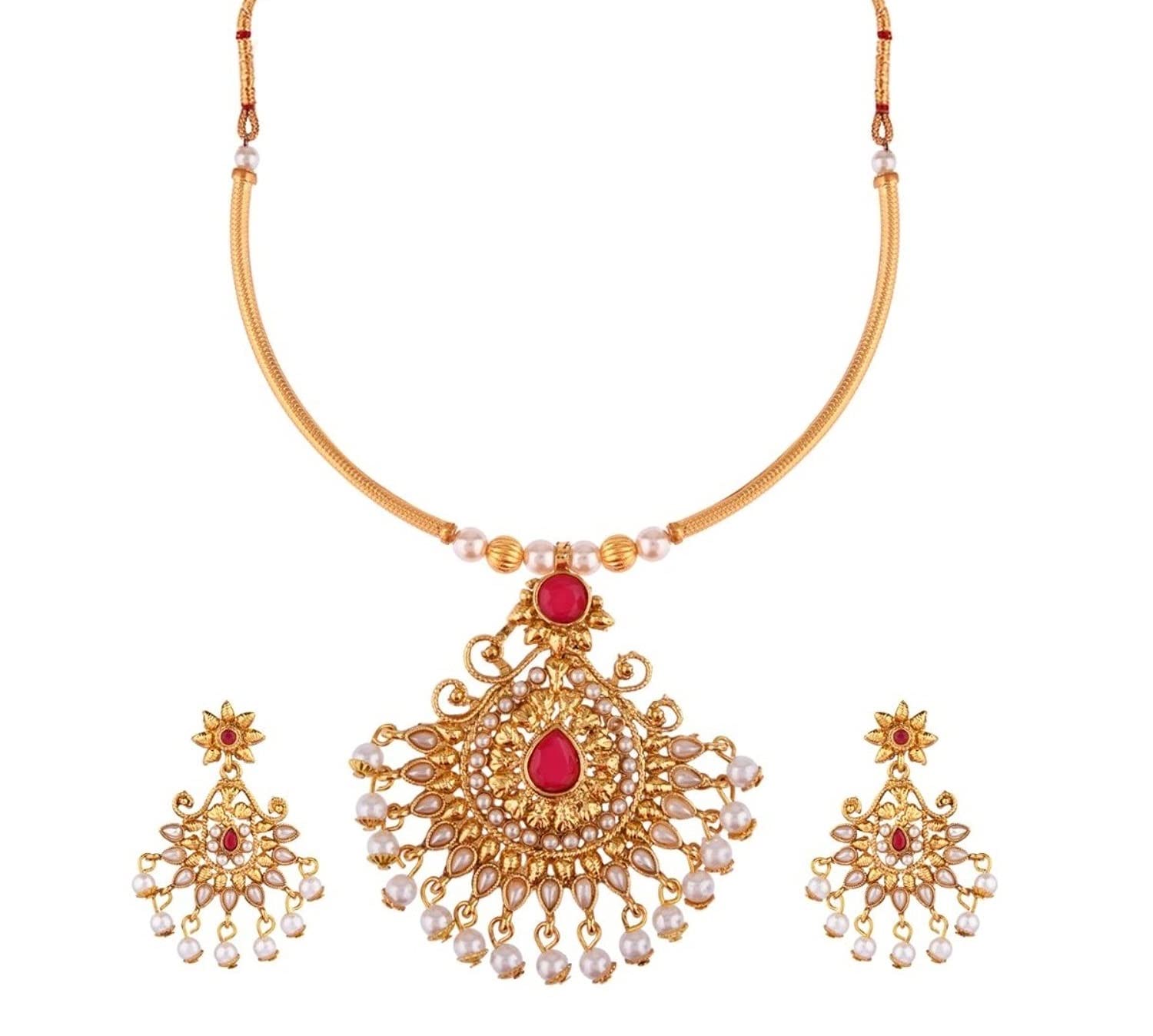 EfulgenzCrystal Pendant Choker Necklace Earrings Bollywood Indian Jewelry Set for Women Girls