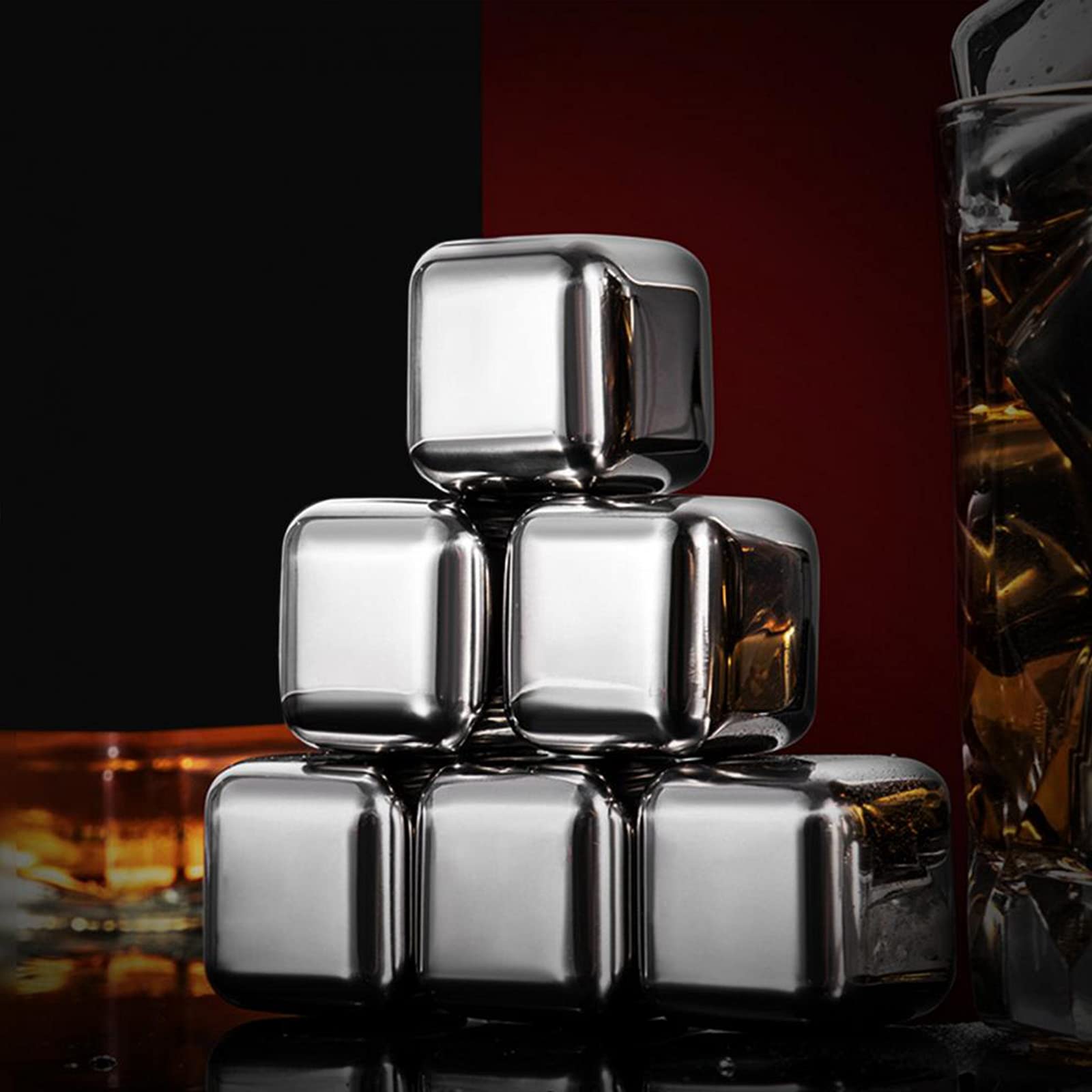 6 Piezas Whisky Chilling Stones Cubitos de Hielo Anti-deformación Reutilizable Acero Inoxidable Congelado Rápido Cerveza Fría Bar Suministros de Cocina,Blank