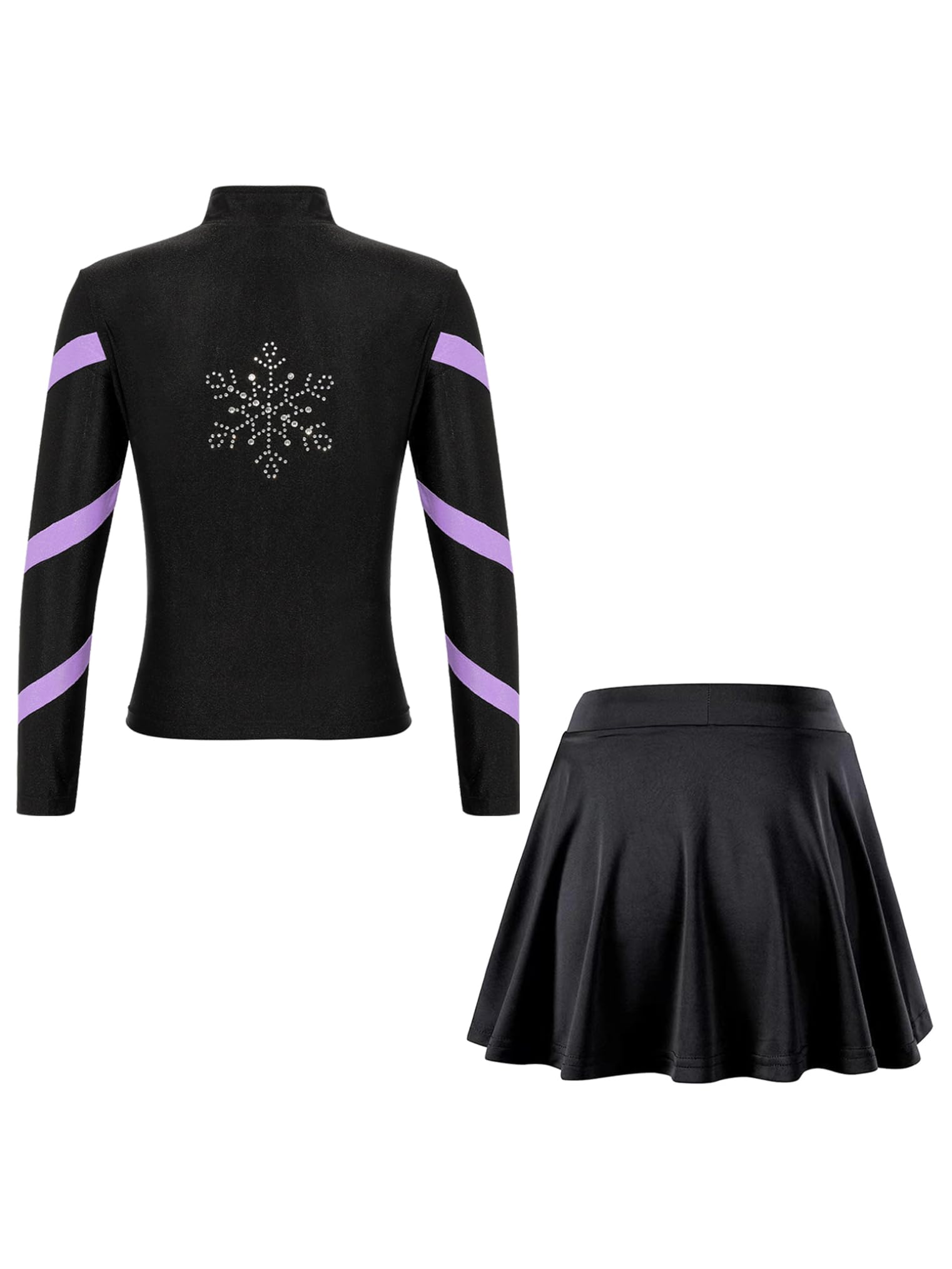 Freebily Kinder Mädchen Eiskunstlauf Anzug Jacke Rock Set Strass Eislaufen Trainingsoutfit Sweatjacke Sportrock Set Performance Tanzkleidung