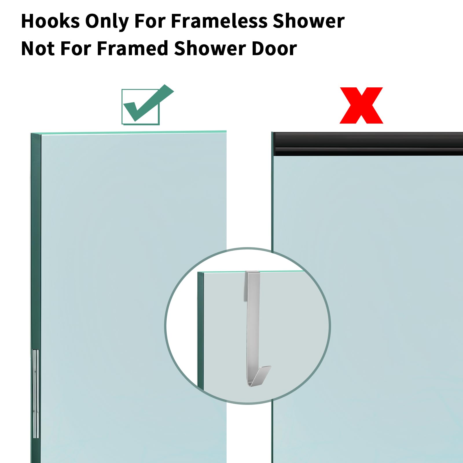 Ganchos de Ducha 4 Piezas en Acero Inoxidable - Porta Toallas para Vidrio sin Perforar, Antideslizante y Resistente, Fácil de Colgar para Baño, Ducha y Cocina para Vidrio hasta 13mm de Espesor