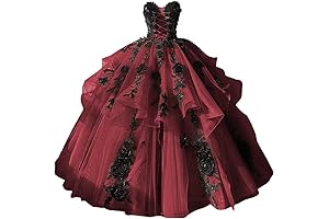 2024 Gothic Black Floral Lace Corset Ball Gown