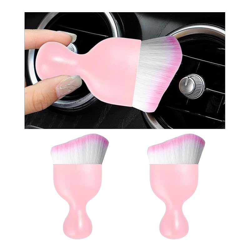 Dickno Escova para Limpeza Interna Automotiva com Cerdas Macias Rosa e Rosa, Kit com 2 Peças