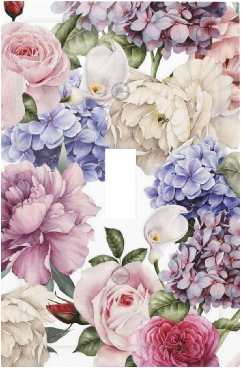 Blush Peonies Flower Vintage Floral 1 Gang Light Switch Cover Decorative Single Toggle Wall Plate Electrical Switchplate Standard Size Facplate for Kitchen Bathroom Bedroom Decor 5" X 3"