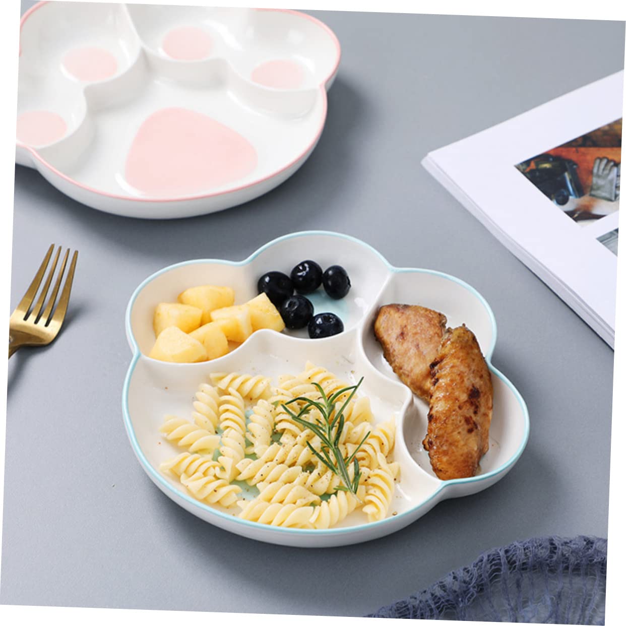 Cabilock Adults Food-controlled Plate Cartoon Boys and Girls Sectioned Plate Bariatric Food Holder Dishwasher Safe